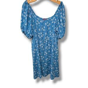 Adore Me Blue Floral Puff Sleeve Sweetheart Neckline Dress Women’s Large